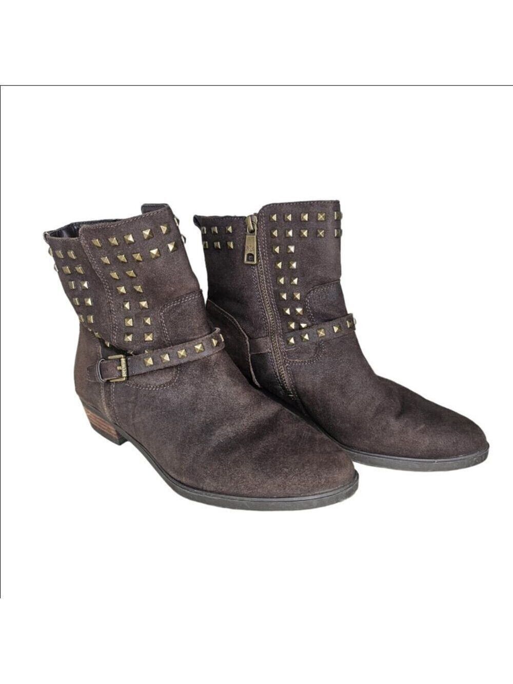 Lauren Ralph Lauren Brown Shaelynn Studded Suede Ankle Boots Size 8 - Picture 1 of 11
